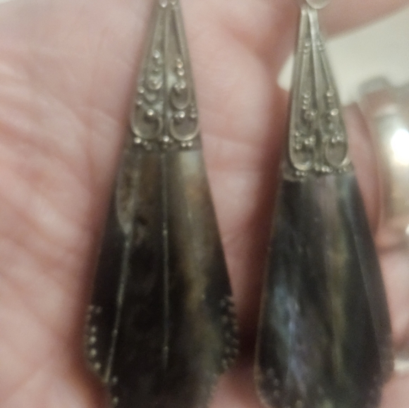 EXQUISITE VTG. BOHO STERLING & ETCHED ABALONE.BEAUTIFUL DESIGN on the STERLING - Picture 2 of 7